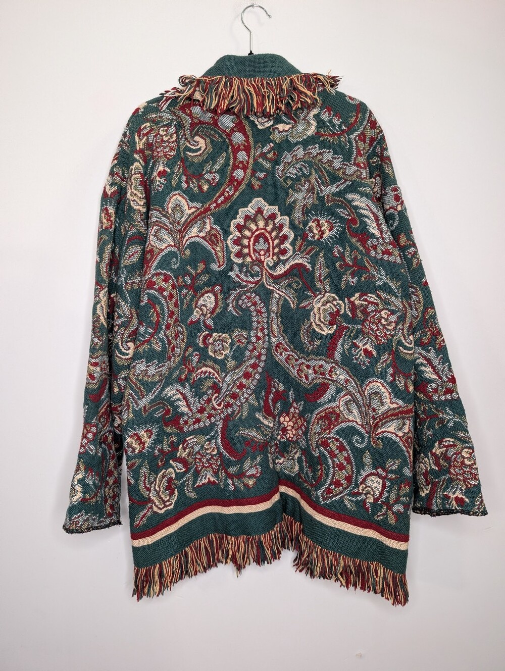 Handmade Tapestry Jacket Boho Paisley Fringe Oversized - Picture 4 of 4